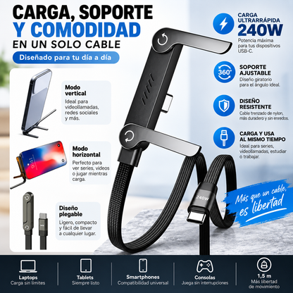 Cable UltraCharge 240W 2 en 1 con Soporte