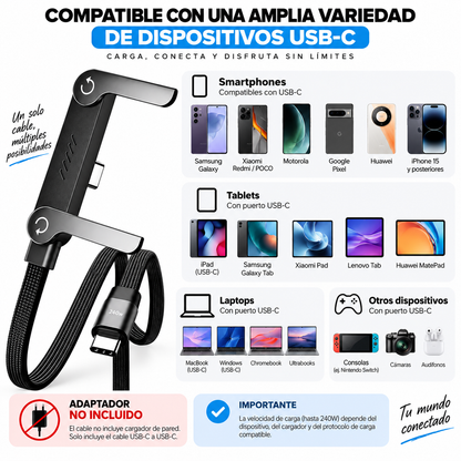 Cable UltraCharge 240W 2 en 1 con Soporte