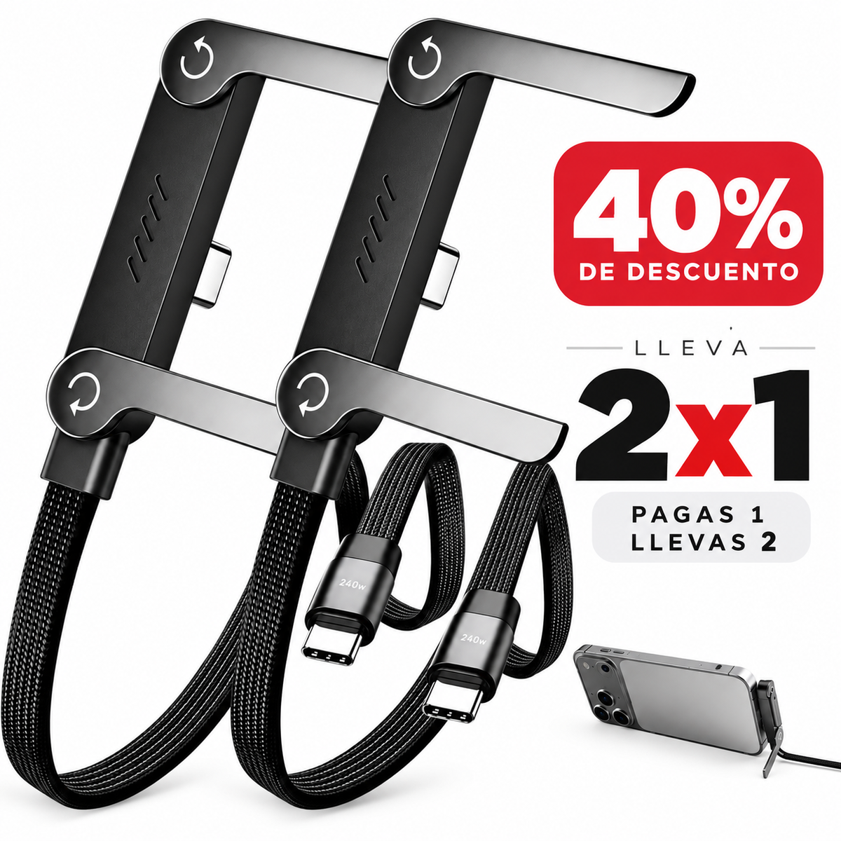 Cable UltraCharge 240W 2 en 1 con Soporte